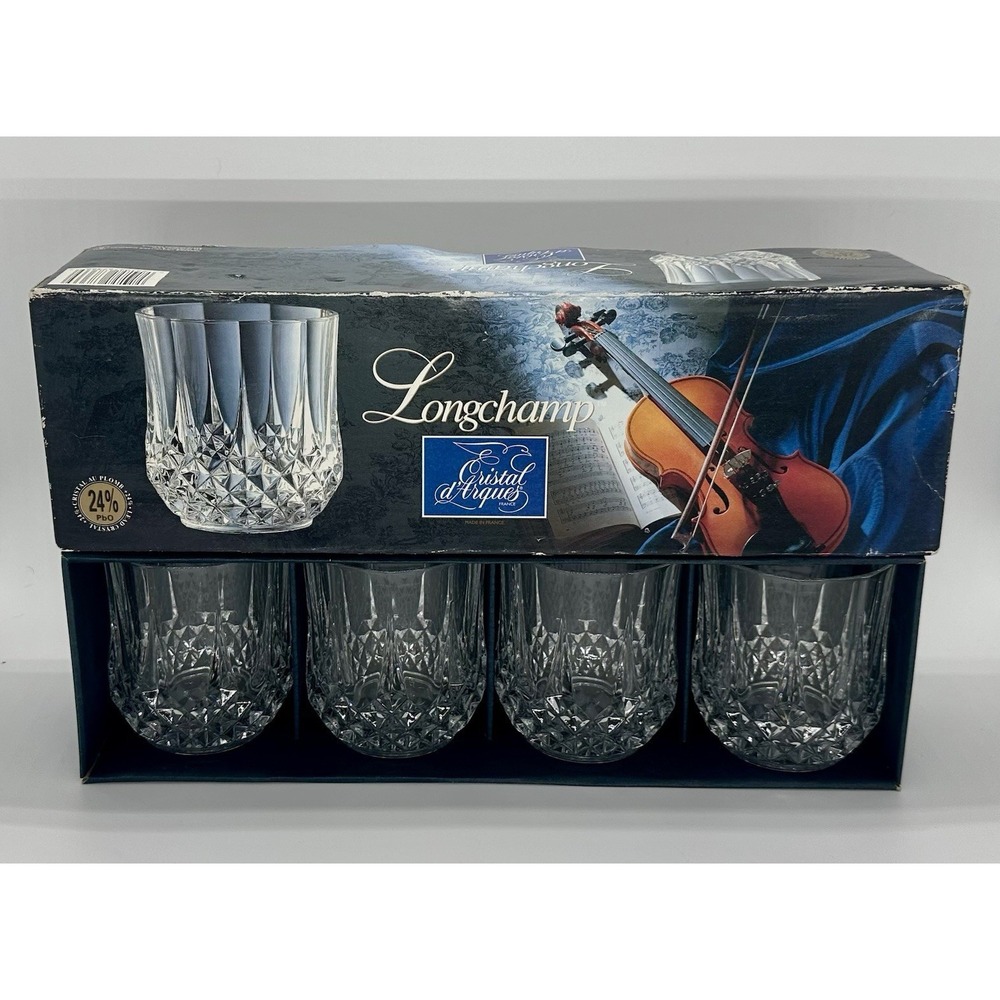 Cristal d'Arques Longchamp Clear Old-Fashioned Whiskey Glasses Set of 4